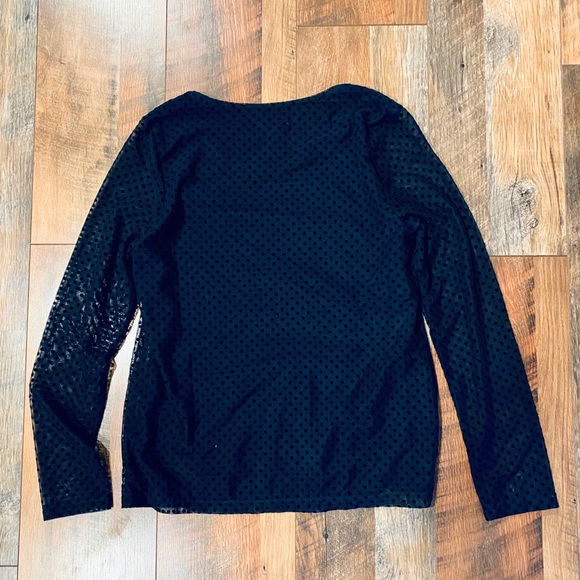 CHICO'S Navy Blue Polka Dot Mesh Sleeve Blouse - Picture 4 of 4